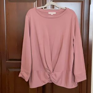 LOFT Gathered Front Sweatshirt in Dusty Pink - Size 20/22